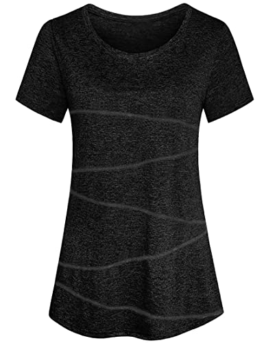 Sykooria Damen Sportshirt Kurzärmliges Sport T-Shirt mit Rundhalsausschnitt Leicht Atmungsaktiv Trainingsshirt Fitness Shirt Gym Yoga Tops, Schwarz XXL von Sykooria