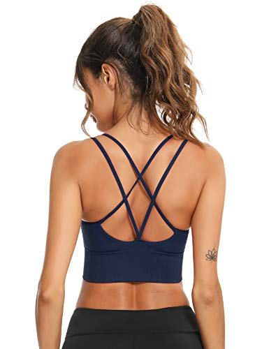 Sykooria Sport BH Damen Gepolstert Bustier Damen BH ohne Buegel Spaghettiträger Cross Back Design Push up BH Sport Bra Top für Yoga Fitness, Blau XL von Sykooria