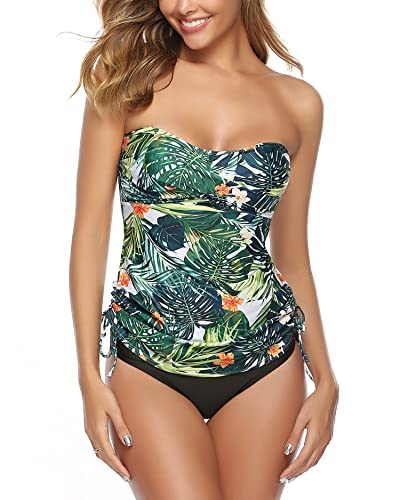 Sykooria Tankini für Damen Bauchweg Badeoberteil mit Bikinislip Zweiteilig Push Up Sommer Bade Tankini Oberteil Badeanzug Zweiteiler, Weißer Hintergrund M von Sykooria