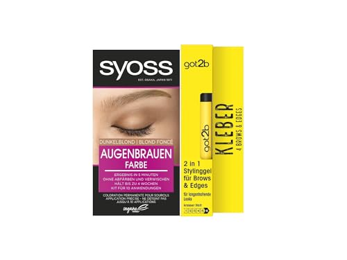 Syoss Augenbrauen Kit Augenbrauenfarbe 6-1 Dunkelblond Stufe 3 (17 ml) für einen natürlichen Look & got2b Kleber 4 Brows & Edges (16 ml), 2in1 Brow Gel & Haar Mascara, Stylinggel von Syoss