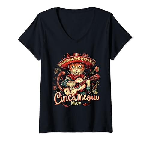 Damen Kitten Cinco de mayo Meow funny mexican festival cat fiesta T-Shirt mit V-Ausschnitt von T-ShirtManiak