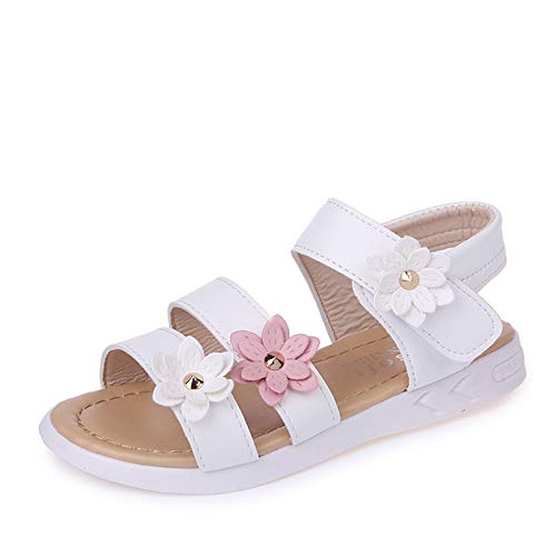 Mädchen Mary Jane mit Blume Prinzessin Schuhe Kinder Flower Sandalen Partei PU-Leder Schuhe Girl Kostüm Zubehör Karneval Verkleidung Party Aufführung Fasching Tanzball (Weiß, 21) von T-