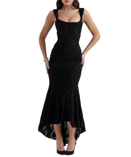 TACSTRUN Frauen Korsett Kleid Sexy Tube Top Spaghetti Strap Midi Kleid Low Cut Flowy Floral Plissierte Saum Formale Kleider,Schwarz,S TACSTRUN Frauen Korsett Kleid Sexy Tube Top Spaghetti Strap Midi Kleid Low Cut Flowy Floral Plissierte Saum Formale Kleider,Schwarz,S von TACSTRUN