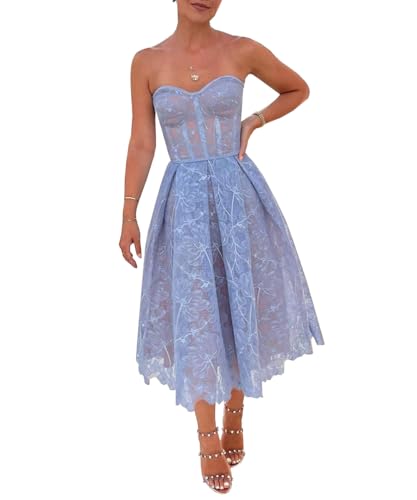 TACSTRUN Frauen Korsett Kleid Sexy Tube Top Spitze Floral Stickerei Midi Kleider Ballkleid Vintage Cocktailkleid,Blau,M TACSTRUN Frauen Korsett Kleid Sexy Tube Top Spitze Floral Stickerei Midi Kleider Ballkleid Vintage Cocktailkleid,Blau,M von TACSTRUN