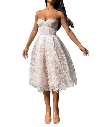 TACSTRUN Frauen Korsett Kleid Sexy Tube Top Spitze Floral Stickerei Midi Kleider Ballkleid Vintage Cocktailkleid,Weiß,M TACSTRUN Frauen Korsett Kleid Sexy Tube Top Spitze Floral Stickerei Midi Kleider Ballkleid Vintage Cocktailkleid,Weiß,M von TACSTRUN