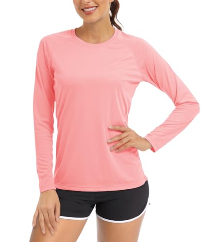 TACVASEN UV-Schutz Shirt Langarm Damen Sonnenschutz Sommer Gym Tops Bade Outdoor Angel UV Sun Protection Shirt (XL, Rosa) von TACVASEN