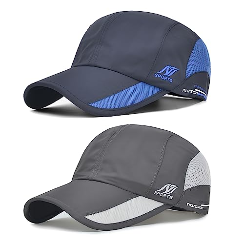 TAGVO Sports Mesh Baseball Cap Unisex, 2 Stück Schnell Trocknend Leichte Sport Cap, Verstellbar Atmungsaktiv Sonnenschutz Baseballkappen mit Schnallenverschluss Outdoor Hut für Herren Damen von TAGVO