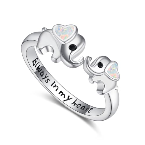 TANGPOET Elefanten Ring 925 Sterling Silber Opal Elefanten Ring, Einstellbare Tier Ring, Geburtstag Schmuck Geschenke für Mädchen Kinder von TANGPOET