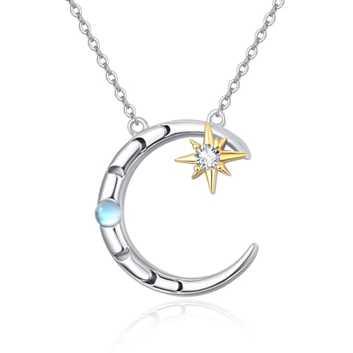 TANGPOET Mondphasen Anhänger Halskette für Mädchen Mond kette 925er Sterlingsilber Mondschmuck Geschenk verstellbar von TANGPOET