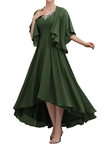 TANPAUL Damen Abendkleid Lang A-Linie Brautmutterkleider mit Jacke Elegant Chiffon Ballkleid Grün 42 von TANPAUL