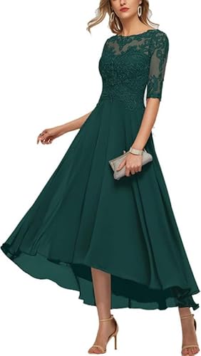 TANPAUL Damen Brautmutterkleider Lang Vokuhila A-Linie Abendkleid Spitze Chiffon Ballkleid Grün 44 von TANPAUL