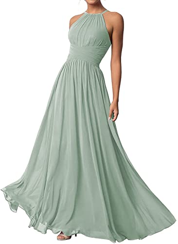 TANPAUL Neckholder Chiffon Brautjungfernkleid Lang Ärmellose Abendkleid Hochzeit Hellgrün 36 von TANPAUL