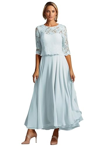 TANPAUL Teelänge Abendkleider Damen Chiffon A-Linie Brautmutterkleider 1/2 Ärmel Festliche Kleider für Hochzeitsgäste Eisblau 14 TANPAUL Teelänge Abendkleider Damen Chiffon A-Linie Brautmutterkleider 1/2 Ärmel Festliche Kleider für Hochzeitsgäste Eisblau 14 von TANPAUL