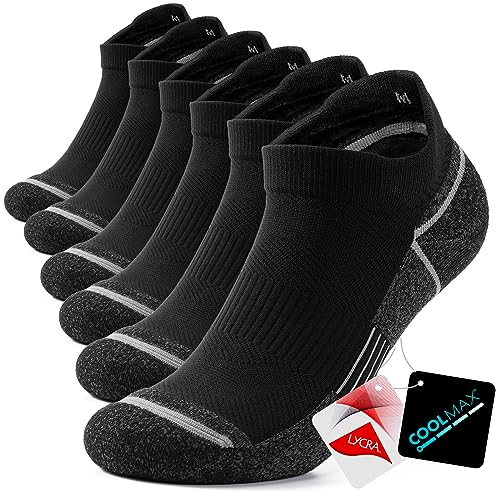 TANSTC Coolmax Laufsocken Wandersocken Damen Herren 39-42, Sneaker Socken Arbeitssocken Kurze, Rutschfest Sportsocken für Fitness Laufen Joggen Wandern Freizeit, Anti-Blasen Polsterung, Schwarz 3 Paar von TANSTC