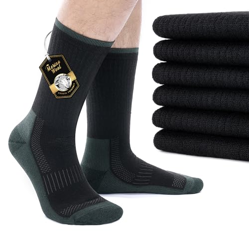 TANSTC Merino Wollsocken Herren 47-50 Premium Sportsocken Laufsocken Winter Dicke Skisocken Herrensocken Für Basketball Laufen Wandern Fitness Geburtstagsgeschenk Für Frauen Männer, 3 Paar Schwarz XL von TANSTC