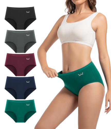 TANSTC Unterhosen Damen Baumwolle Stretch Hipster Panties Damen Unterwäsche Frauen Hohe Taille Bauchweg Unterhose Damen Seamless Brazilian Slips Atmungsaktiv Bequeme Sportunterhosen 5er Pack XS von TANSTC