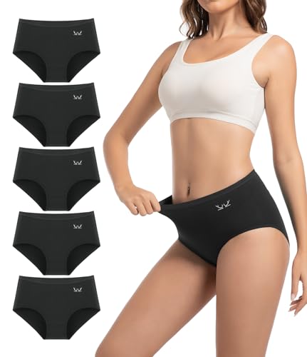 TANSTC Unterhosen Damen Slips Hohe Taille Damenunterwäsche Stretch Unterwäsche Frauen Atmungsaktiv Bauchweg Unterhose Damen Unterwäsche Sportunterwäsche Nahtlose Damenslips Schwarz 5er Pack XL von TANSTC