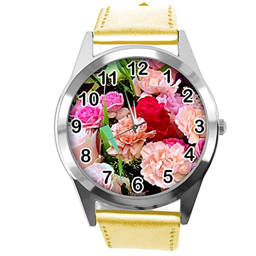 Goldfarbene Leder-Armbanduhr für Blumen-Fans e4, gold von TAPORT