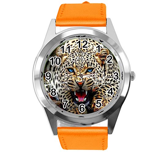 TAPORT Orange Leder Runde Uhr fur Leopard Fans von TAPORT