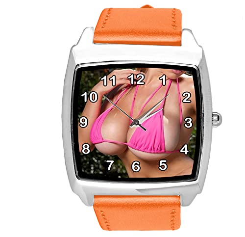 TAPORT® Quarz-Armbanduhr für Boobs-Fans, Leder, Orange von TAPORT