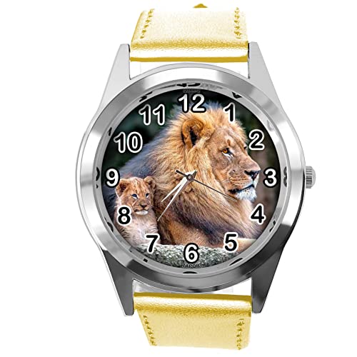 TAPORT Runde Armbanduhr für Löwen-Fans, Leder, goldfarben von TAPORT