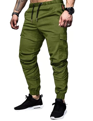 TARAINYA Cargohose Herren mit 6 Taschen Jogginghose Männer Baumwolle Cargo Hosen Stretch Elastische Hosen Armeegrüne 2XL von TARAINYA