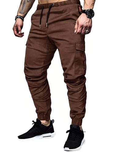 TARAINYA Cargohose Herren mit 6 Taschen Jogginghose Männer Baumwolle Cargo Hosen Stretch Elastische Hosen Braun XL von TARAINYA