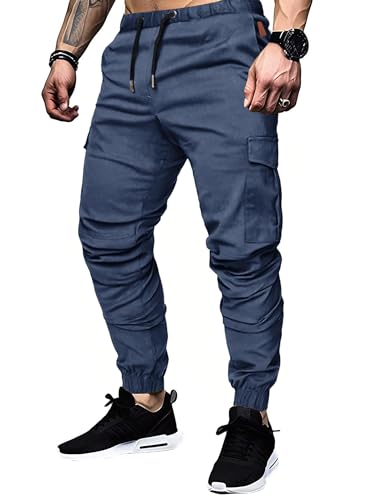 TARAINYA Cargohose Herren mit 6 Taschen Jogginghose Männer Baumwolle Cargo Hosen Stretch Elastische Hosen Dunkelblaues L von TARAINYA