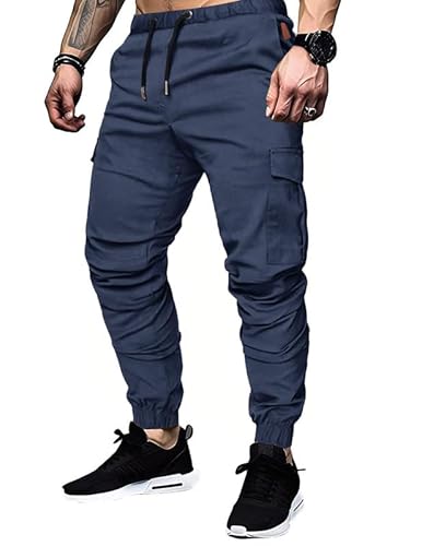 TARAINYA Cargohose Herren mit 6 Taschen Jogginghose Männer Baumwolle Cargo Hosen Stretch Elastische Hosen Dunkelblaues XL von TARAINYA