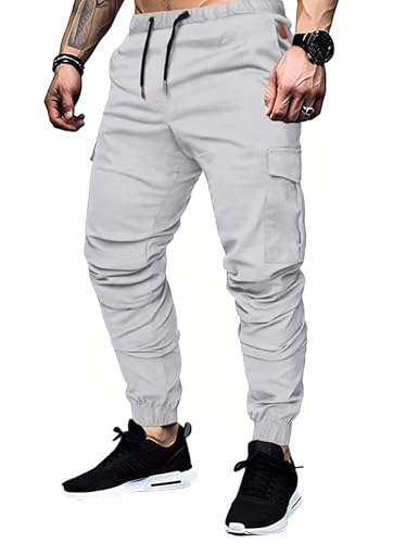 TARAINYA Cargohose Herren mit 6 Taschen Jogginghose Männer Baumwolle Cargo Hosen Stretch Elastische Hosen Grau XL von TARAINYA