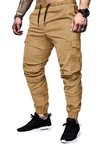 TARAINYA Cargohose Herren mit 6 Taschen Jogginghose Männer Baumwolle Cargo Hosen Stretch Elastische Hosen Khaki 2XL von TARAINYA