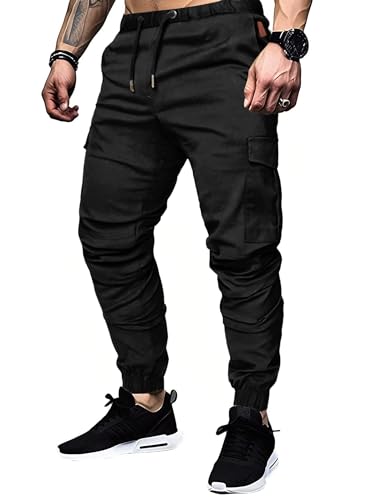 TARAINYA Cargohose Herren mit 6 Taschen Jogginghose Männer Baumwolle Cargo Hosen Stretch Elastische Hosen Schwarz 2XL von TARAINYA