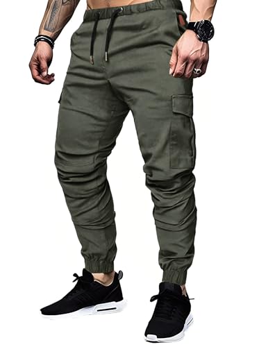 TARAINYA Cargohose Herren mit 6 Taschen Jogginghose Männer Baumwolle Cargo Hosen Stretch Elastische Hosen Dunkelgrau 3XL von TARAINYA