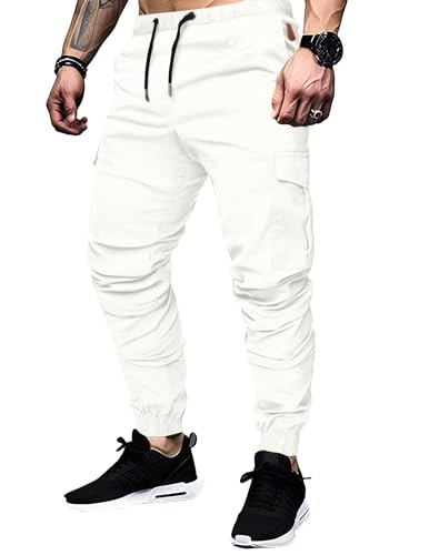 TARAINYA Cargohose Herren mit 6 Taschen Jogginghose Männer Baumwolle Cargo Hosen Stretch Elastische Hosen Weißes 2XL von TARAINYA