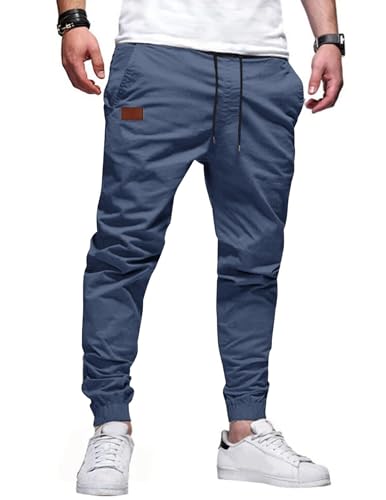 TARAINYA Hosen Herren Freizeithose Chino Kordelzug Cargohosen Outdoor Modern Jogginghosen Männer Baumwolle Casual Elastische Taille mit Taschen Dunkelblaues 2XL von TARAINYA