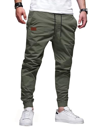 TARAINYA Hosen Herren Freizeithose Chino Kordelzug Cargohosen Outdoor Modern Jogginghosen Männer Baumwolle Casual Elastische Taille mit Taschen Dunkelgrau 2XL von TARAINYA