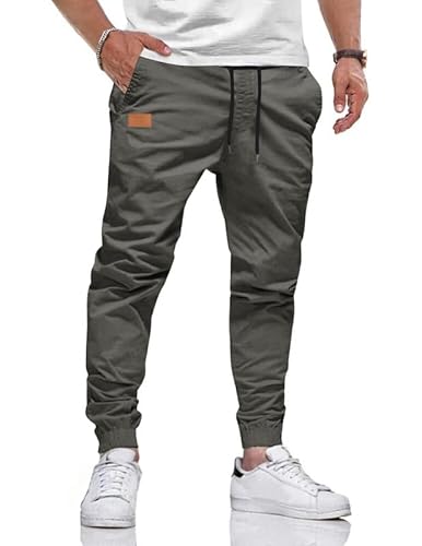 TARAINYA Hosen Herren Freizeithose Chino Kordelzug Cargohosen Outdoor Modern Jogginghosen Männer Baumwolle Casual Elastische Taille mit Taschen Dunkelgrau S von TARAINYA