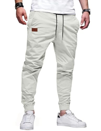 TARAINYA Hosen Herren Freizeithose Chino Kordelzug Cargohosen Outdoor Modern Jogginghosen Männer Baumwolle Casual Elastische Taille mit Taschen Grau 3XL von TARAINYA