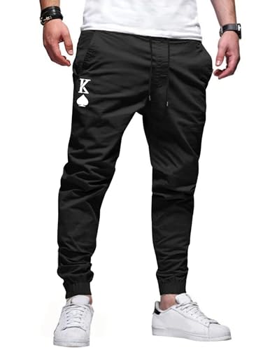 TARAINYA Hosen Herren Freizeithose Chino Kordelzug Cargohosen Outdoor Modern Jogginghosen Männer Baumwolle Casual Elastische Taille mit Taschen Schwarz 03 2XL von TARAINYA