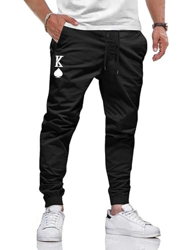 TARAINYA Hosen Herren Freizeithose Chino Kordelzug Cargohosen Outdoor Modern Jogginghosen Männer Baumwolle Casual Elastische Taille mit Taschen Schwarz 03 M von TARAINYA