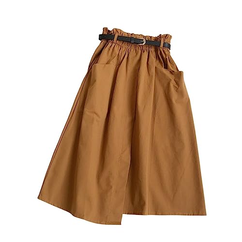Rock Damen,Einfacher Unregelmäßiger Cargo-Rock Mit Großen Taschen Für Damen, Braun, Elastisch, Hohe Taille, Rüschen-Midirock Mit Gürtel, Lässig, A-Linie, Schwingend, Gerüschte Lange Röcke F Rock Damen,Einfacher Unregelmäßiger Cargo-Rock Mit Großen Taschen Für Damen, Braun, Elastisch, Hohe Taille, Rüschen-Midirock Mit Gürtel, Lässig, A-Linie, Schwingend, Gerüschte Lange Röcke F von TATBUL