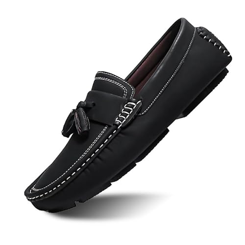 TAYGUM Halbschuhe for Herren, runde Zehenpartie, Wildleder, mit Quaste, Penny-Loafer, Flacher Absatz, rutschfest, bequem, modisch(Color:Schwarz,Size:45 EU) von TAYGUM