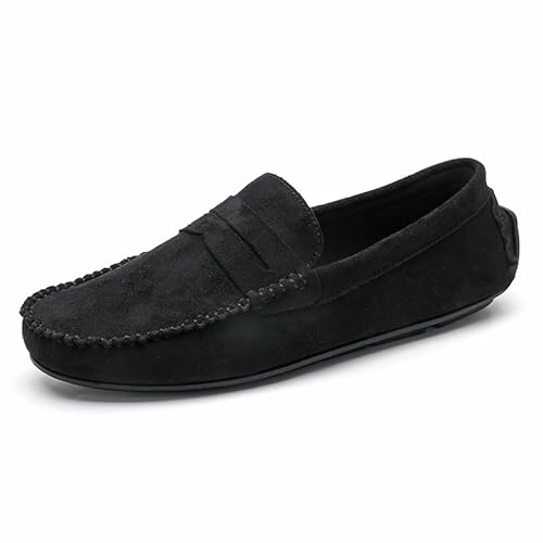 TAYGUM Herren-Loafer, runde Zehenpartie, Wildleder, Vamp-Penny-Mokassin, Flacher Absatz, leicht, rutschfest, for Gehen, klassischer Slip-On(Color:Schwarz,Size:44 EU) von TAYGUM