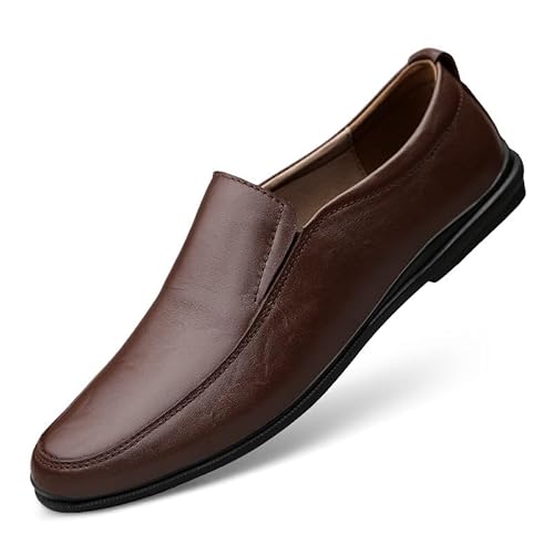 TAYGUM Herren-Loafer-Schuh, einfarbig, runde Zehenpartie, veganes Leder, rutschfest, leicht, bequem, Party-Slipper(Color:Dunkelbraun,Size:37 EU) von TAYGUM