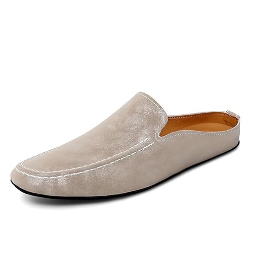 TAYGUM Herren-Loafer-Schuh, runde Zehenpartie, Kunstleder, halbe Loafer-Schuhe, rutschfest, rutschfest, leicht, for den Außenbereich(Color:Khaki,Size:42 EU) von TAYGUM