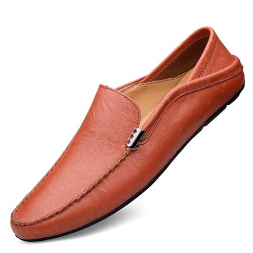 TAYGUM Herren-Loafer-Schuh, runde Zehenpartie, Leder-Loafer-Schuhe, rutschfest, Flacher Absatz, leicht, for Abschlussball, Party, Slip-on(Color:Red Brown,Size:44 EU) von TAYGUM