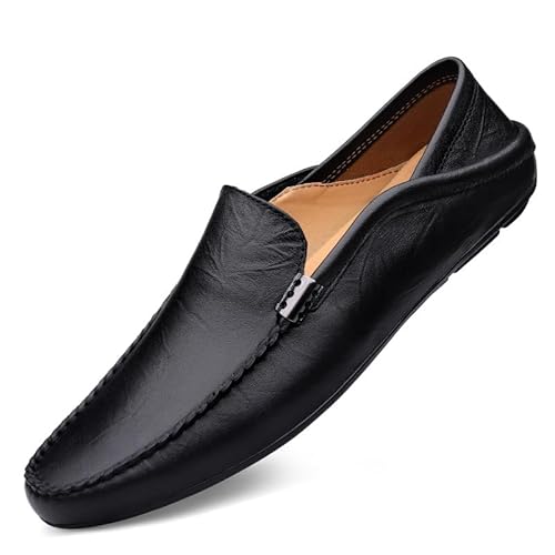 TAYGUM Herren-Loafer-Schuh, runde Zehenpartie, Leder-Loafer-Schuhe, rutschfest, Flacher Absatz, leicht, for Abschlussball, Party, Slip-on(Color:Schwarz,Size:38 EU) von TAYGUM