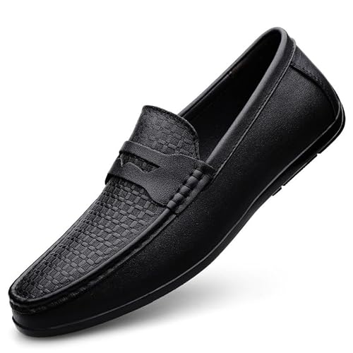 TAYGUM Herren-Loafer-Schuh, runde Zehenpartie, echtes Leder, Penny-Loafer, bequem, rutschfest, leicht, lässig, for Hineinschlüpfen(Color:Schwarz,Size:42 EU) von TAYGUM