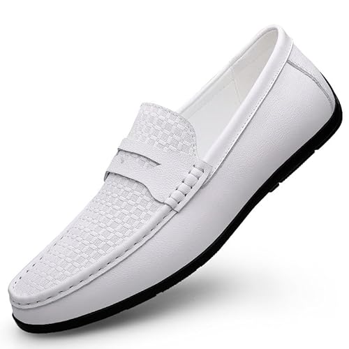 TAYGUM Herren-Loafer-Schuh, runde Zehenpartie, echtes Leder, Penny-Loafer, bequem, rutschfest, leicht, lässig, for Hineinschlüpfen(Color:Weiß,Size:37 EU) von TAYGUM