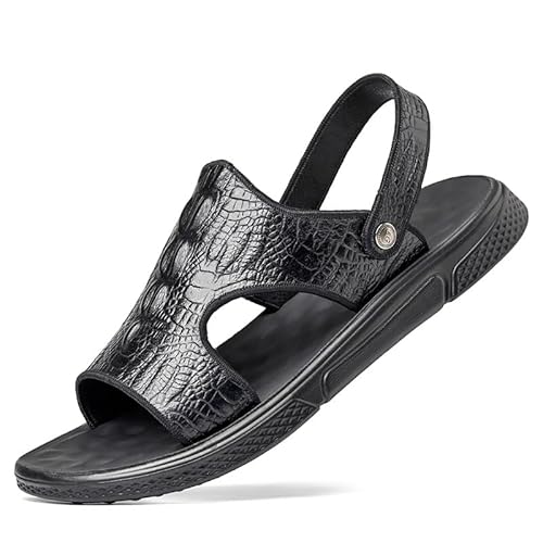 TAYGUM Klassische Sandalen for Herren mit Krokodilmuster, Knöchelriemen, verstellbar, einfarbig, wasserdicht, Outdoor-Sandalen(Color:Schwarz,Size:38 EU) von TAYGUM